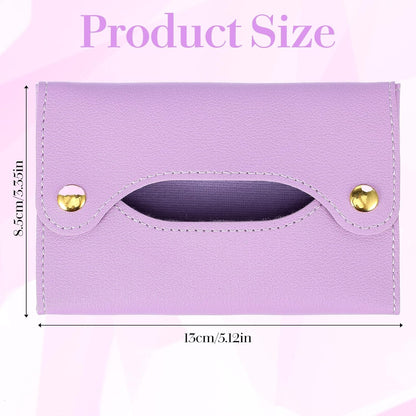 Pocket Tissues Holder, Tissue Holder for Purse, Soft Tissue Box, Reusable Tissues Pouch, Paper Box Bag for Face Towels, Paper Towel Pu Leather Case Suitable for Household and Work Use (Purple)