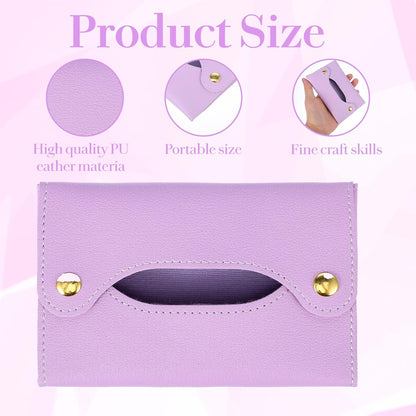 Pocket Tissues Holder, Tissue Holder for Purse, Soft Tissue Box, Reusable Tissues Pouch, Paper Box Bag for Face Towels, Paper Towel Pu Leather Case Suitable for Household and Work Use (Purple)