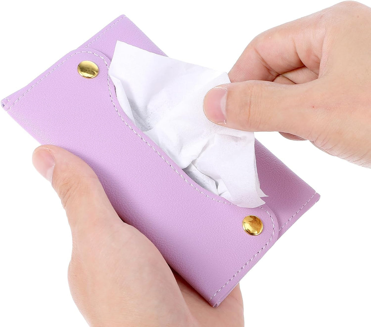 Pocket Tissues Holder, Tissue Holder for Purse, Soft Tissue Box, Reusable Tissues Pouch, Paper Box Bag for Face Towels, Paper Towel Pu Leather Case Suitable for Household and Work Use (Purple)