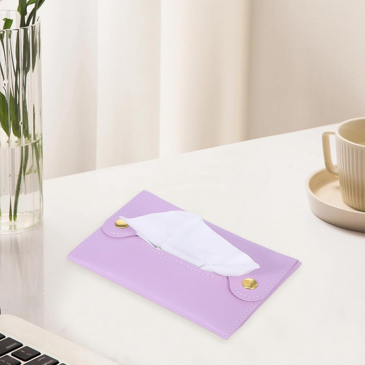 Pocket Tissues Holder, Tissue Holder for Purse, Soft Tissue Box, Reusable Tissues Pouch, Paper Box Bag for Face Towels, Paper Towel Pu Leather Case Suitable for Household and Work Use (Purple)