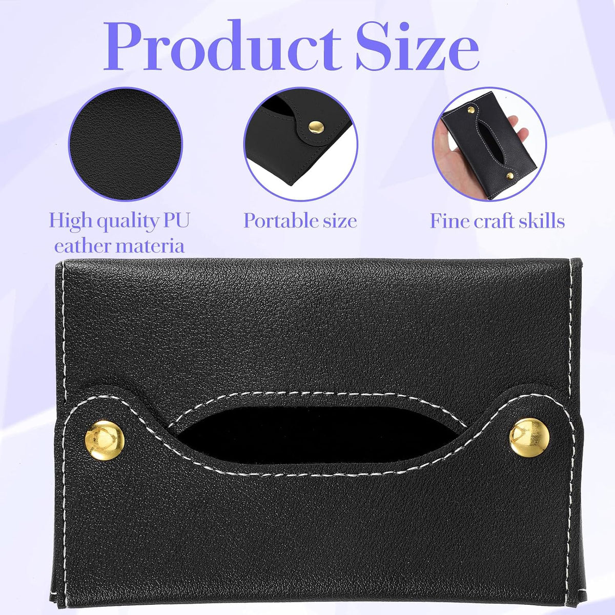 Pocket Tissues Holder, Tissue Holder for Purse, Soft Tissue Box, Reusable Tissues Pouch, Paper Box Bag for Face Towels, Paper Towel Pu Leather Case Suitable for Household and Work Use (Purple)