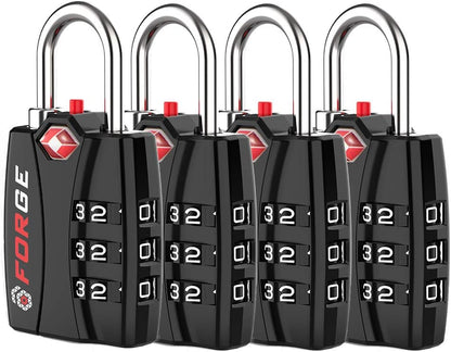 Open Alert TSA Approved Luggage Locks - 3 Digit Combination, Easy Read Dials, Zinc Alloy Body (Black 4 Locks)