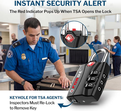 Open Alert TSA Approved Luggage Locks - 3 Digit Combination, Easy Read Dials, Zinc Alloy Body (Black 4 Locks)
