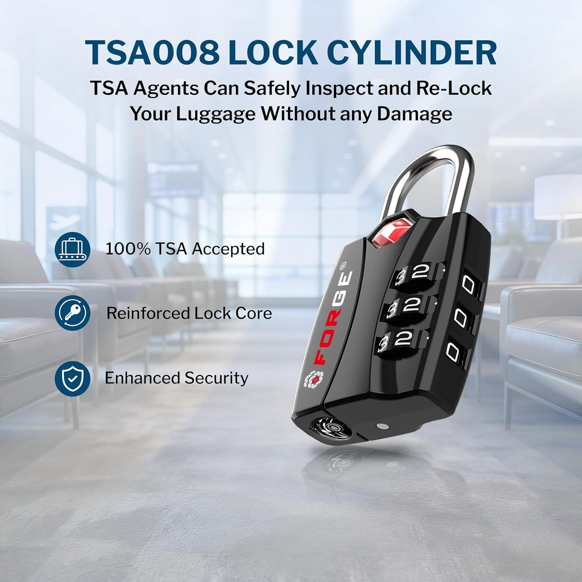 Open Alert TSA Approved Luggage Locks - 3 Digit Combination, Easy Read Dials, Zinc Alloy Body (Black 4 Locks)