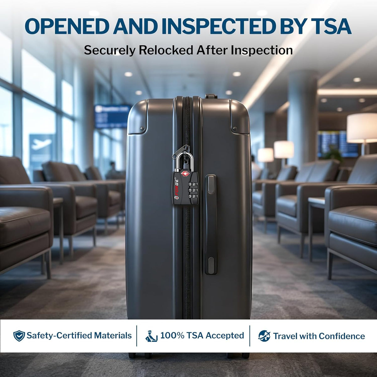 Open Alert TSA Approved Luggage Locks - 3 Digit Combination, Easy Read Dials, Zinc Alloy Body (Black 4 Locks)