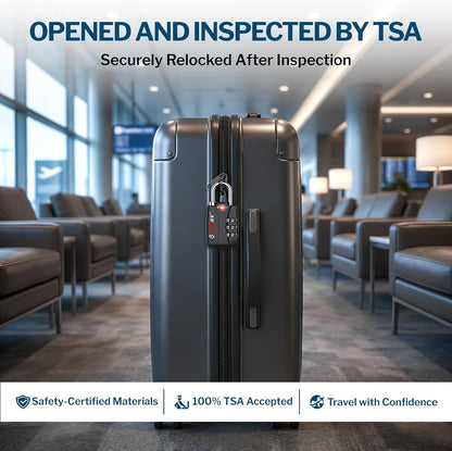 Open Alert TSA Approved Luggage Locks - 3 Digit Combination, Easy Read Dials, Zinc Alloy Body (Black 4 Locks)