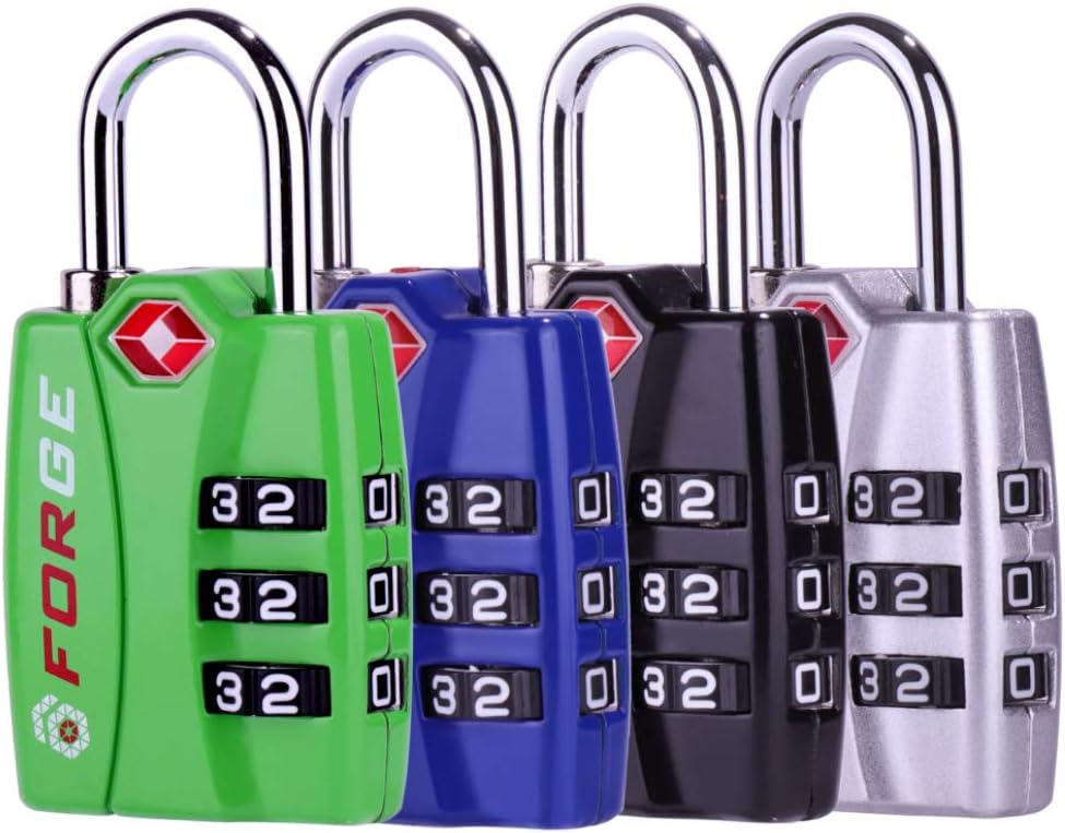Open Alert TSA Approved Luggage Locks - 3 Digit Combination, Easy Read Dials, Zinc Alloy Body (Black 4 Locks)