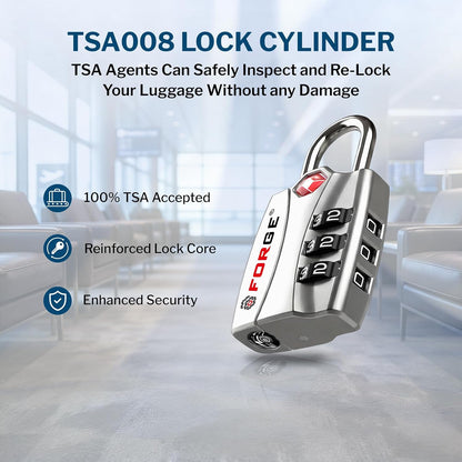 Open Alert TSA Approved Luggage Locks - 3 Digit Combination, Easy Read Dials, Zinc Alloy Body (Black 4 Locks)