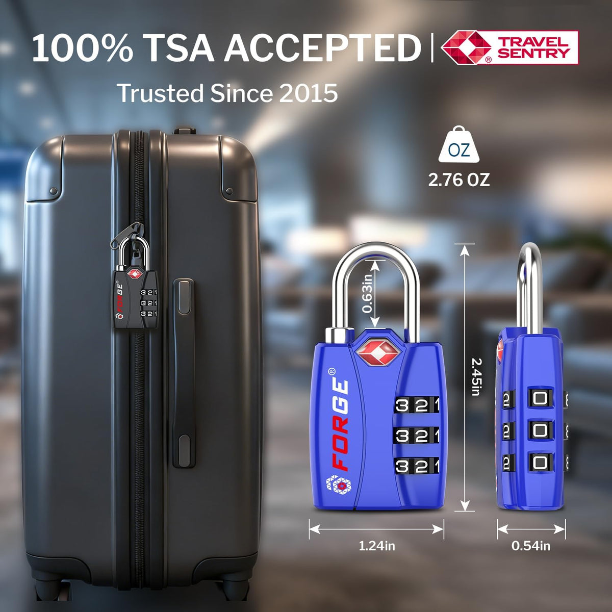 Open Alert TSA Approved Luggage Locks - 3 Digit Combination, Easy Read Dials, Zinc Alloy Body (Black 4 Locks)
