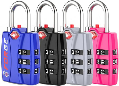 Open Alert TSA Approved Luggage Locks - 3 Digit Combination, Easy Read Dials, Zinc Alloy Body (Black 4 Locks)