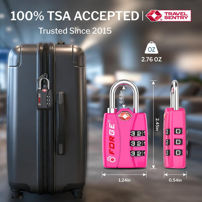 Open Alert TSA Approved Luggage Locks - 3 Digit Combination, Easy Read Dials, Zinc Alloy Body (Black 4 Locks)