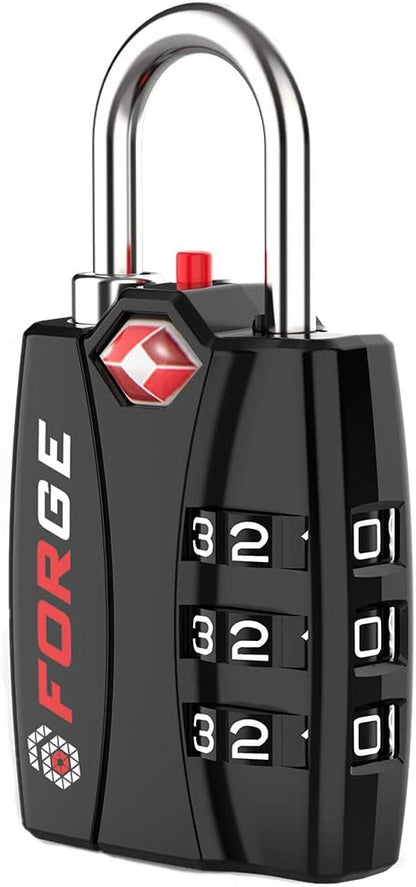 Open Alert TSA Approved Luggage Locks - 3 Digit Combination, Easy Read Dials, Zinc Alloy Body (Black 4 Locks)