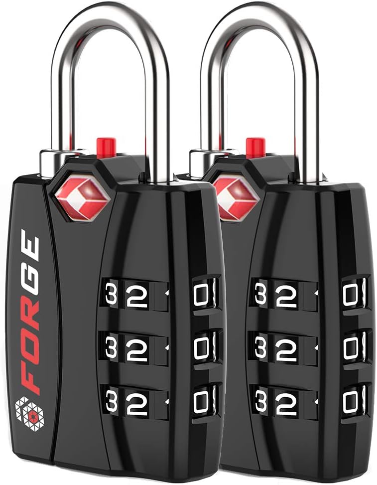 Open Alert TSA Approved Luggage Locks - 3 Digit Combination, Easy Read Dials, Zinc Alloy Body (Black 4 Locks)