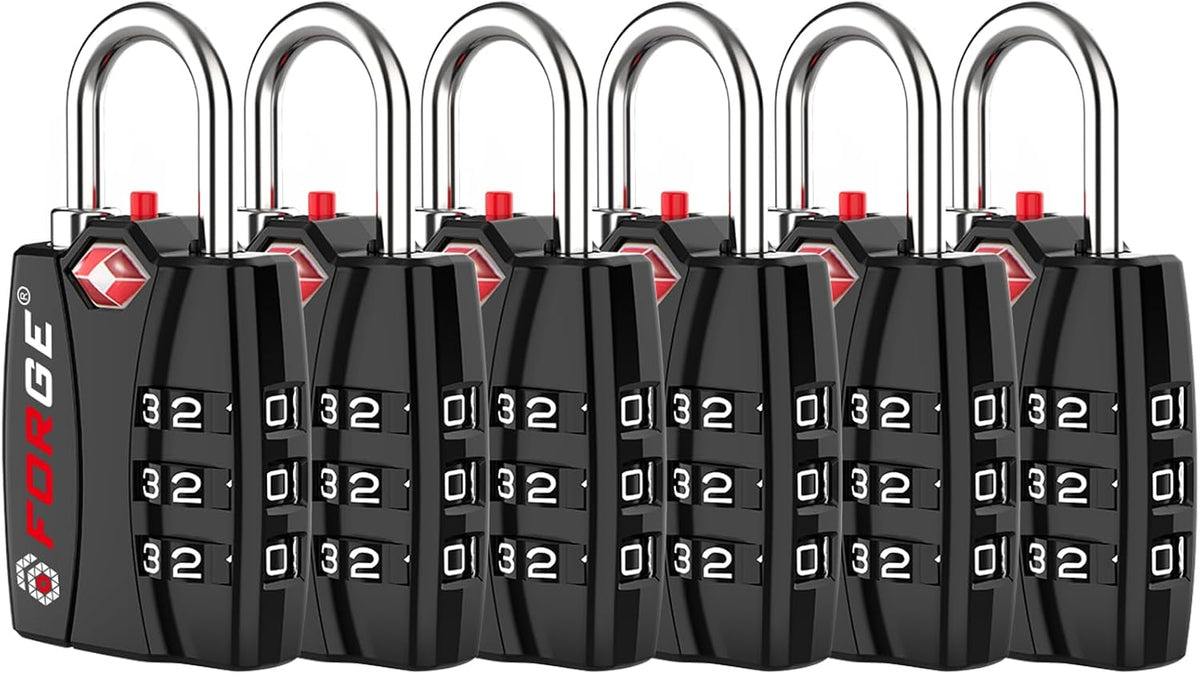 Open Alert TSA Approved Luggage Locks - 3 Digit Combination, Easy Read Dials, Zinc Alloy Body (Black 4 Locks)