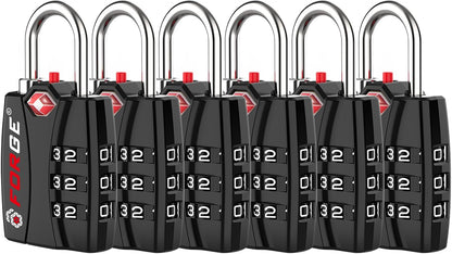 Open Alert TSA Approved Luggage Locks - 3 Digit Combination, Easy Read Dials, Zinc Alloy Body (Black 4 Locks)