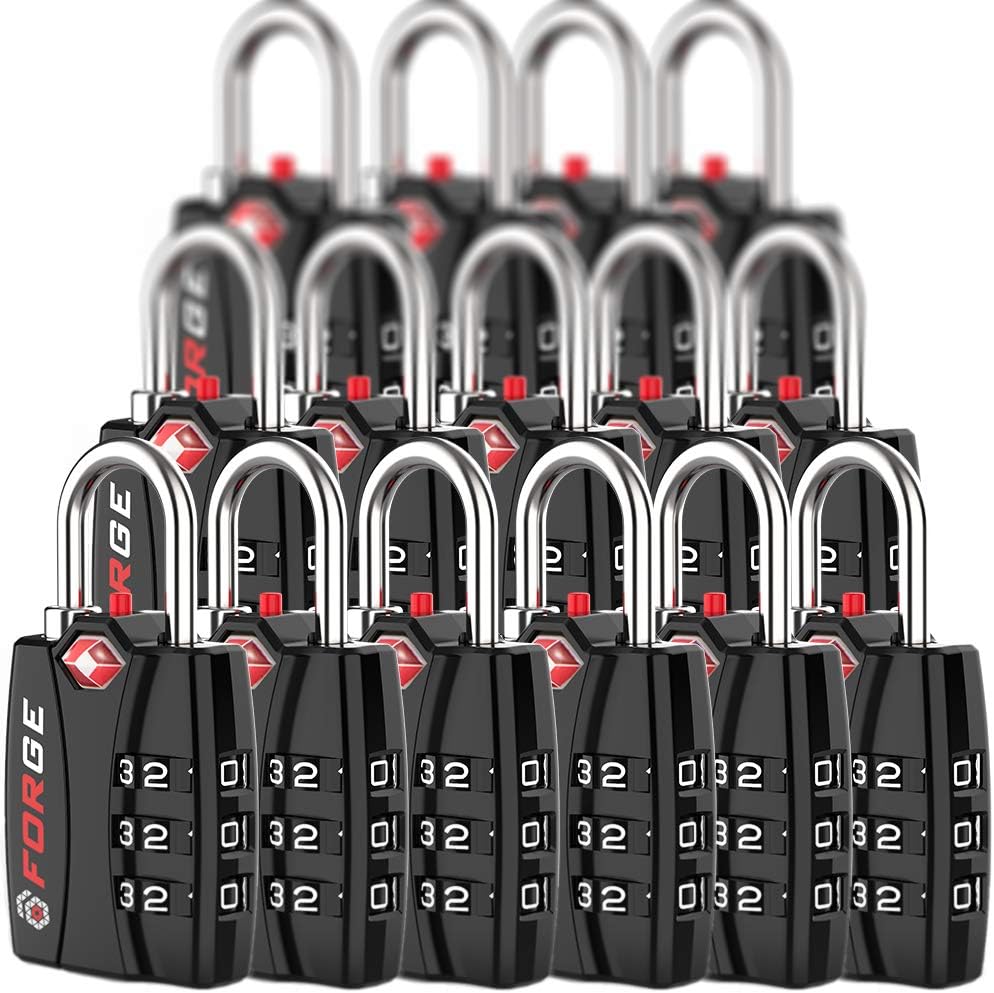 Open Alert TSA Approved Luggage Locks - 3 Digit Combination, Easy Read Dials, Zinc Alloy Body (Black 4 Locks)