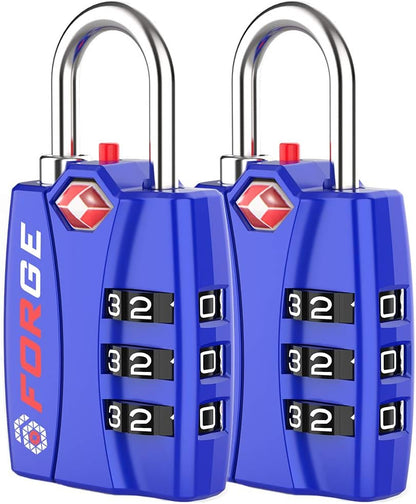 Open Alert TSA Approved Luggage Locks - 3 Digit Combination, Easy Read Dials, Zinc Alloy Body (Black 4 Locks)
