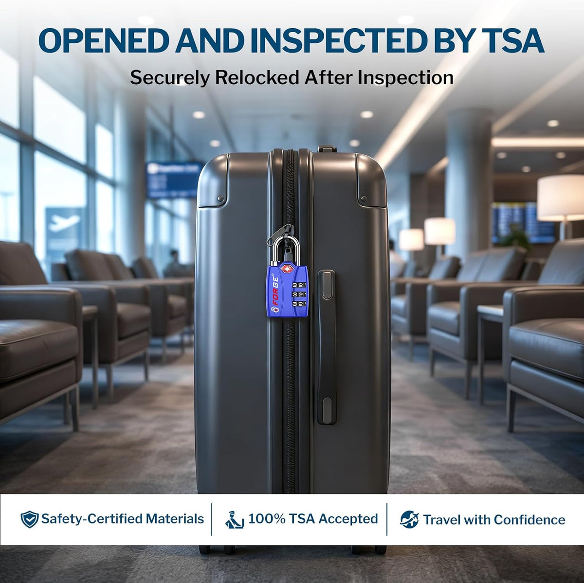 Open Alert TSA Approved Luggage Locks - 3 Digit Combination, Easy Read Dials, Zinc Alloy Body (Black 4 Locks)