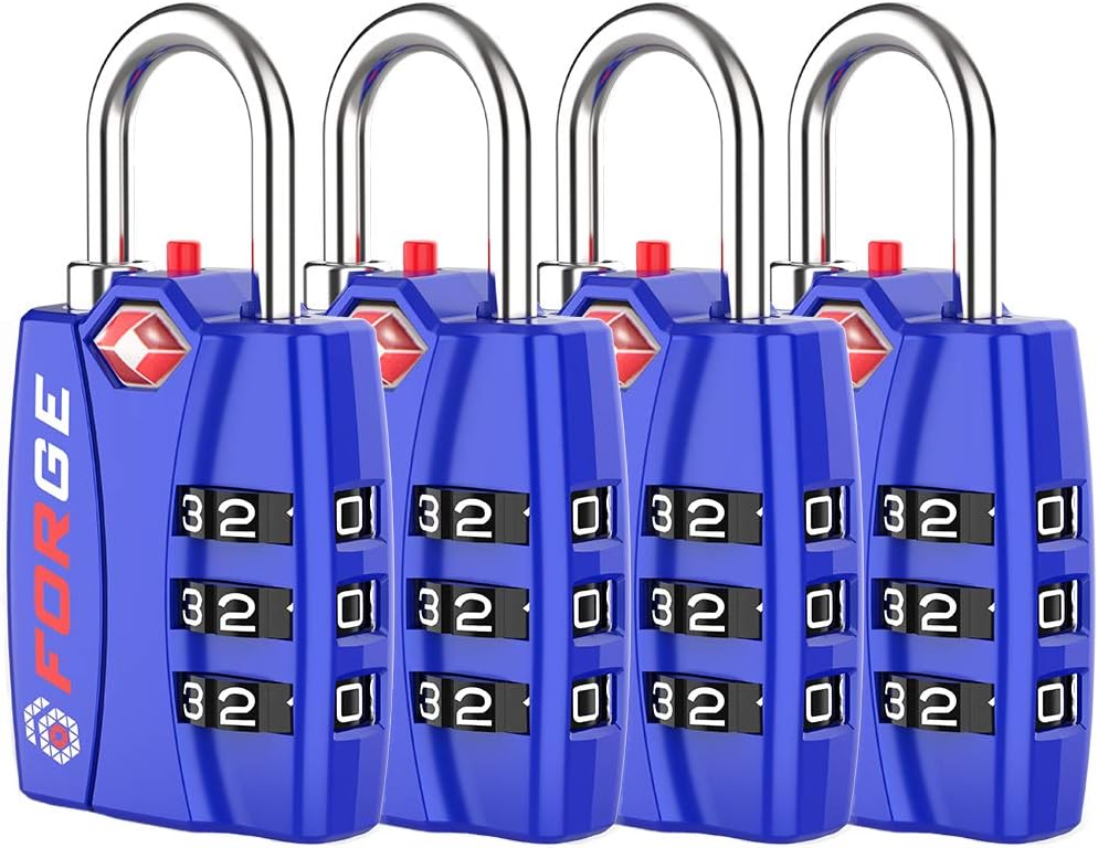 Open Alert TSA Approved Luggage Locks - 3 Digit Combination, Easy Read Dials, Zinc Alloy Body (Black 4 Locks)