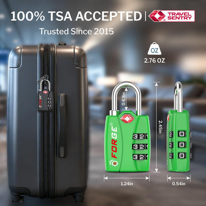 Open Alert TSA Approved Luggage Locks - 3 Digit Combination, Easy Read Dials, Zinc Alloy Body (Black 4 Locks)