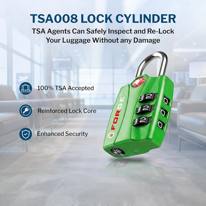 Open Alert TSA Approved Luggage Locks - 3 Digit Combination, Easy Read Dials, Zinc Alloy Body (Black 4 Locks)
