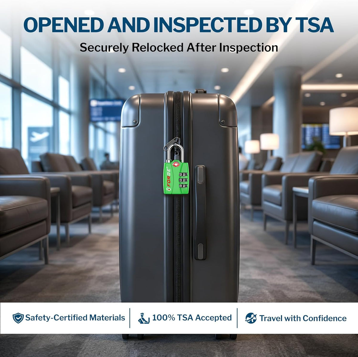 Open Alert TSA Approved Luggage Locks - 3 Digit Combination, Easy Read Dials, Zinc Alloy Body (Black 4 Locks)