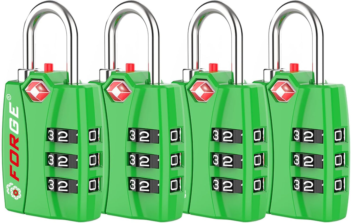 Open Alert TSA Approved Luggage Locks - 3 Digit Combination, Easy Read Dials, Zinc Alloy Body (Black 4 Locks)
