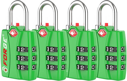 Open Alert TSA Approved Luggage Locks - 3 Digit Combination, Easy Read Dials, Zinc Alloy Body (Black 4 Locks)