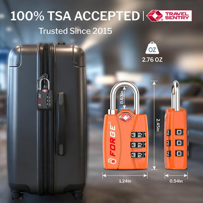 Open Alert TSA Approved Luggage Locks - 3 Digit Combination, Easy Read Dials, Zinc Alloy Body (Black 4 Locks)