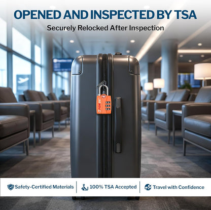 Open Alert TSA Approved Luggage Locks - 3 Digit Combination, Easy Read Dials, Zinc Alloy Body (Black 4 Locks)
