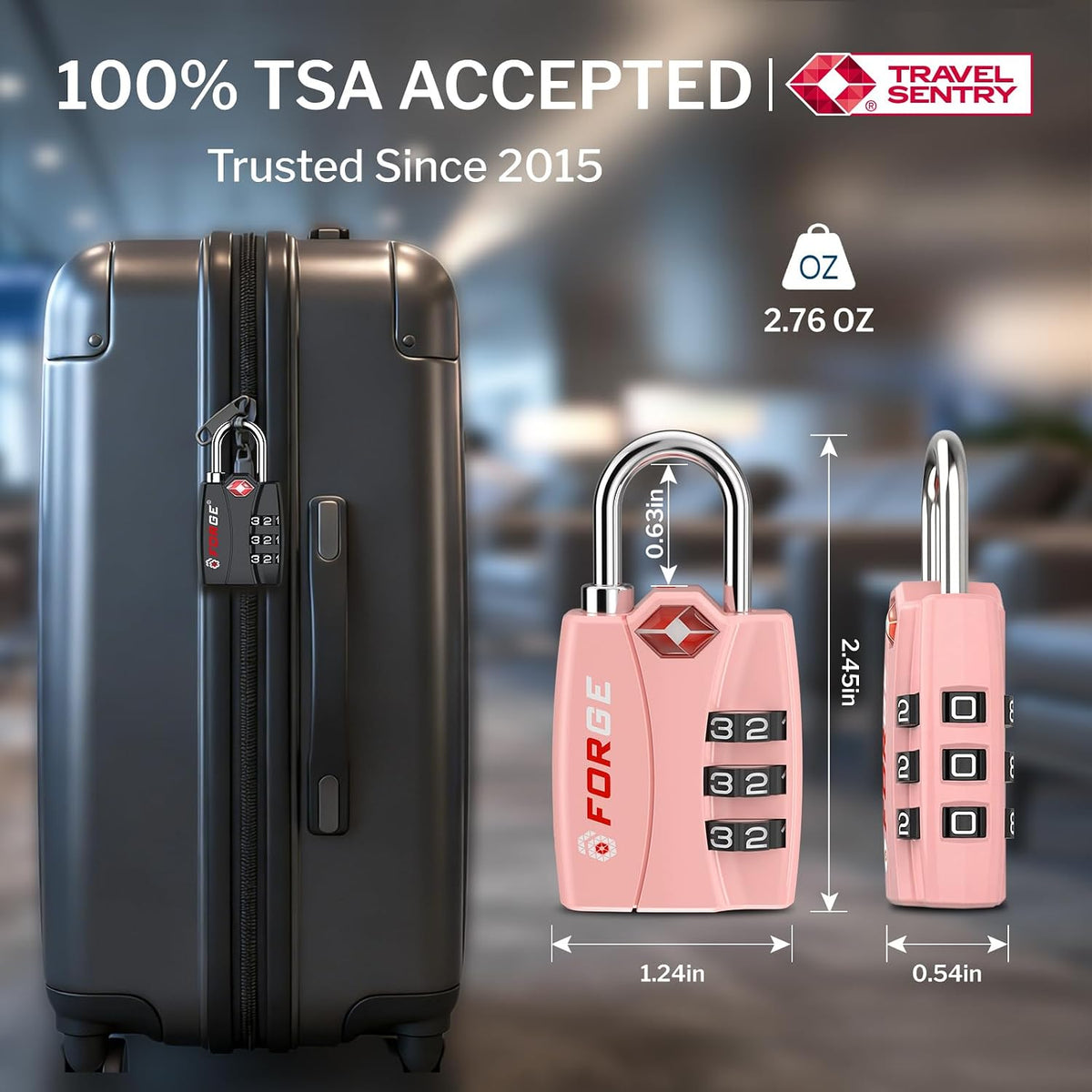 Open Alert TSA Approved Luggage Locks - 3 Digit Combination, Easy Read Dials, Zinc Alloy Body (Black 4 Locks)