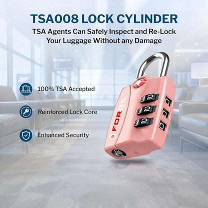 Open Alert TSA Approved Luggage Locks - 3 Digit Combination, Easy Read Dials, Zinc Alloy Body (Black 4 Locks)