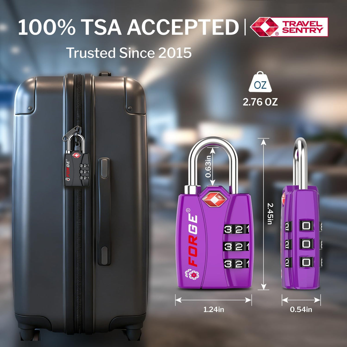 Open Alert TSA Approved Luggage Locks - 3 Digit Combination, Easy Read Dials, Zinc Alloy Body (Black 4 Locks)