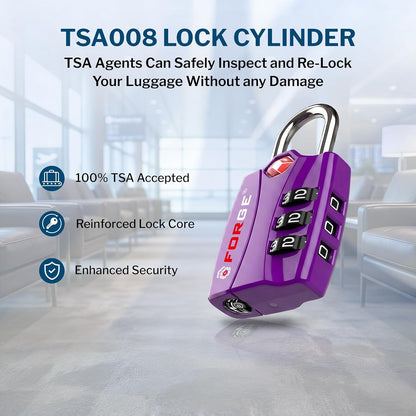 Open Alert TSA Approved Luggage Locks - 3 Digit Combination, Easy Read Dials, Zinc Alloy Body (Black 4 Locks)