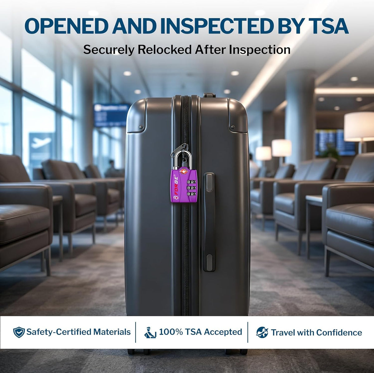 Open Alert TSA Approved Luggage Locks - 3 Digit Combination, Easy Read Dials, Zinc Alloy Body (Black 4 Locks)