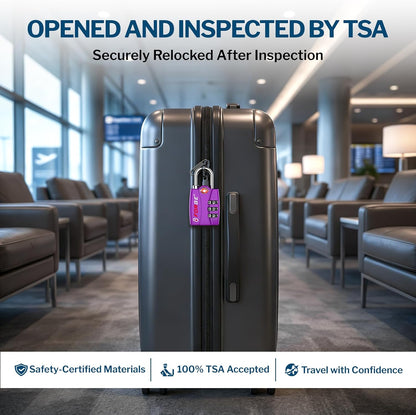 Open Alert TSA Approved Luggage Locks - 3 Digit Combination, Easy Read Dials, Zinc Alloy Body (Black 4 Locks)
