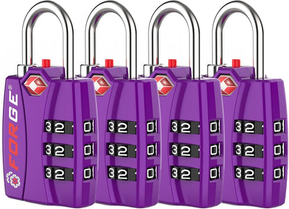 Open Alert TSA Approved Luggage Locks - 3 Digit Combination, Easy Read Dials, Zinc Alloy Body (Black 4 Locks)