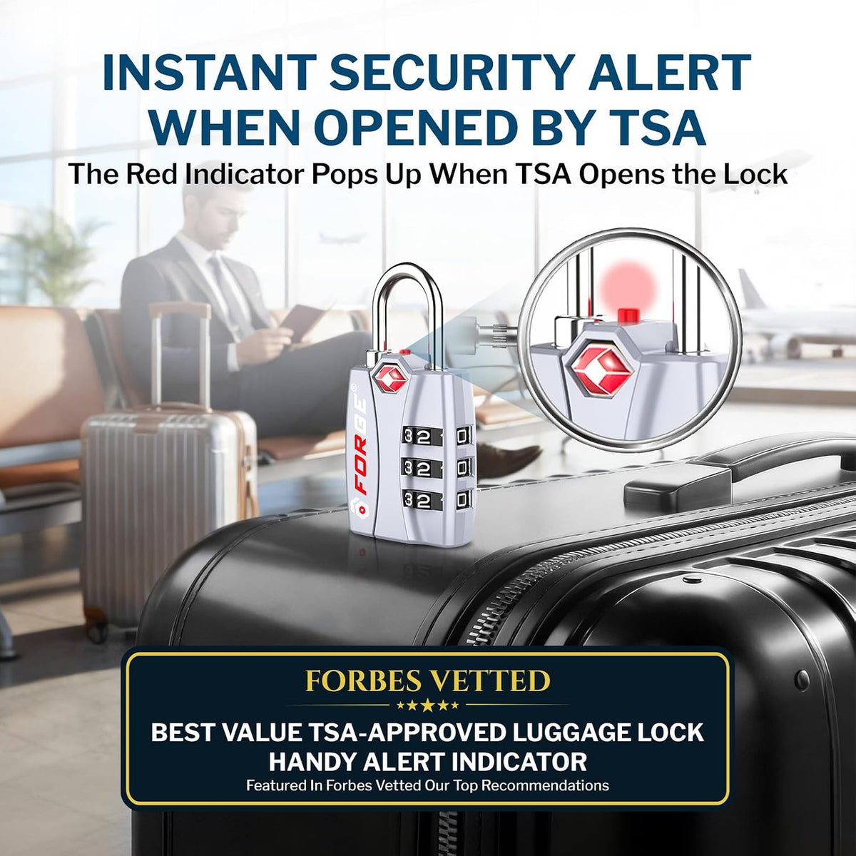Open Alert TSA Approved Luggage Locks - 3 Digit Combination, Easy Read Dials, Zinc Alloy Body (Black 4 Locks)