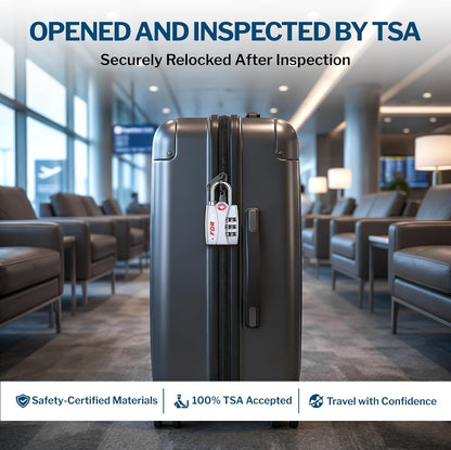 Open Alert TSA Approved Luggage Locks - 3 Digit Combination, Easy Read Dials, Zinc Alloy Body (Black 4 Locks)