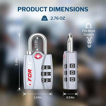 Open Alert TSA Approved Luggage Locks - 3 Digit Combination, Easy Read Dials, Zinc Alloy Body (Black 4 Locks)