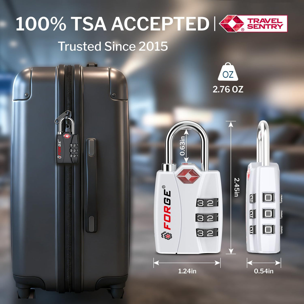 Open Alert TSA Approved Luggage Locks - 3 Digit Combination, Easy Read Dials, Zinc Alloy Body (Black 4 Locks)
