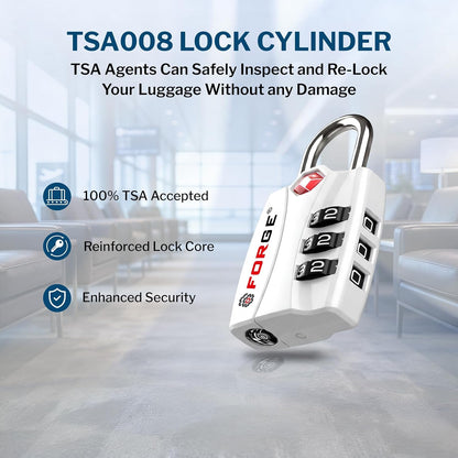 Open Alert TSA Approved Luggage Locks - 3 Digit Combination, Easy Read Dials, Zinc Alloy Body (Black 4 Locks)