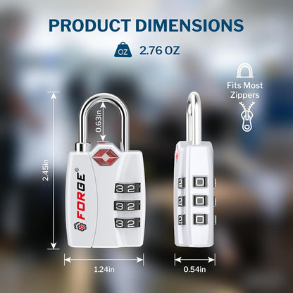 Open Alert TSA Approved Luggage Locks - 3 Digit Combination, Easy Read Dials, Zinc Alloy Body (Black 4 Locks)