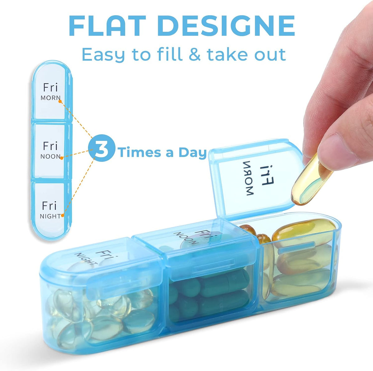 3 Times a Day, Pill Box 7 Day, Weekly Travel Case