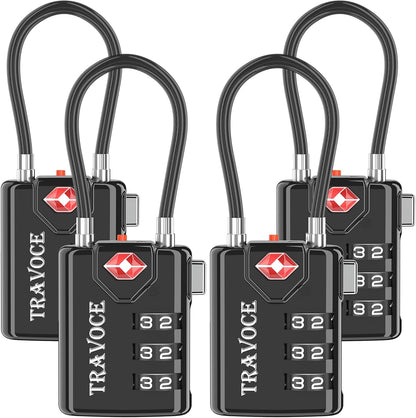 TSA Approved Luggage Locks, Combination Cable Locks, Black