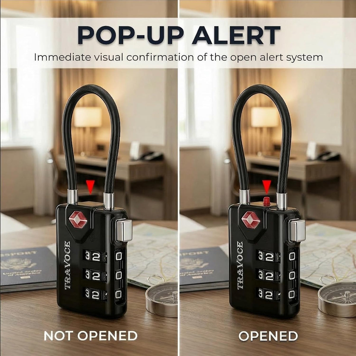 TSA Approved Luggage Locks, Combination Cable Locks, Black