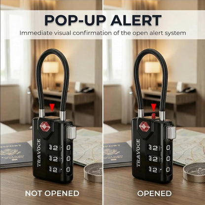 TSA Approved Luggage Locks, Combination Cable Locks, Black
