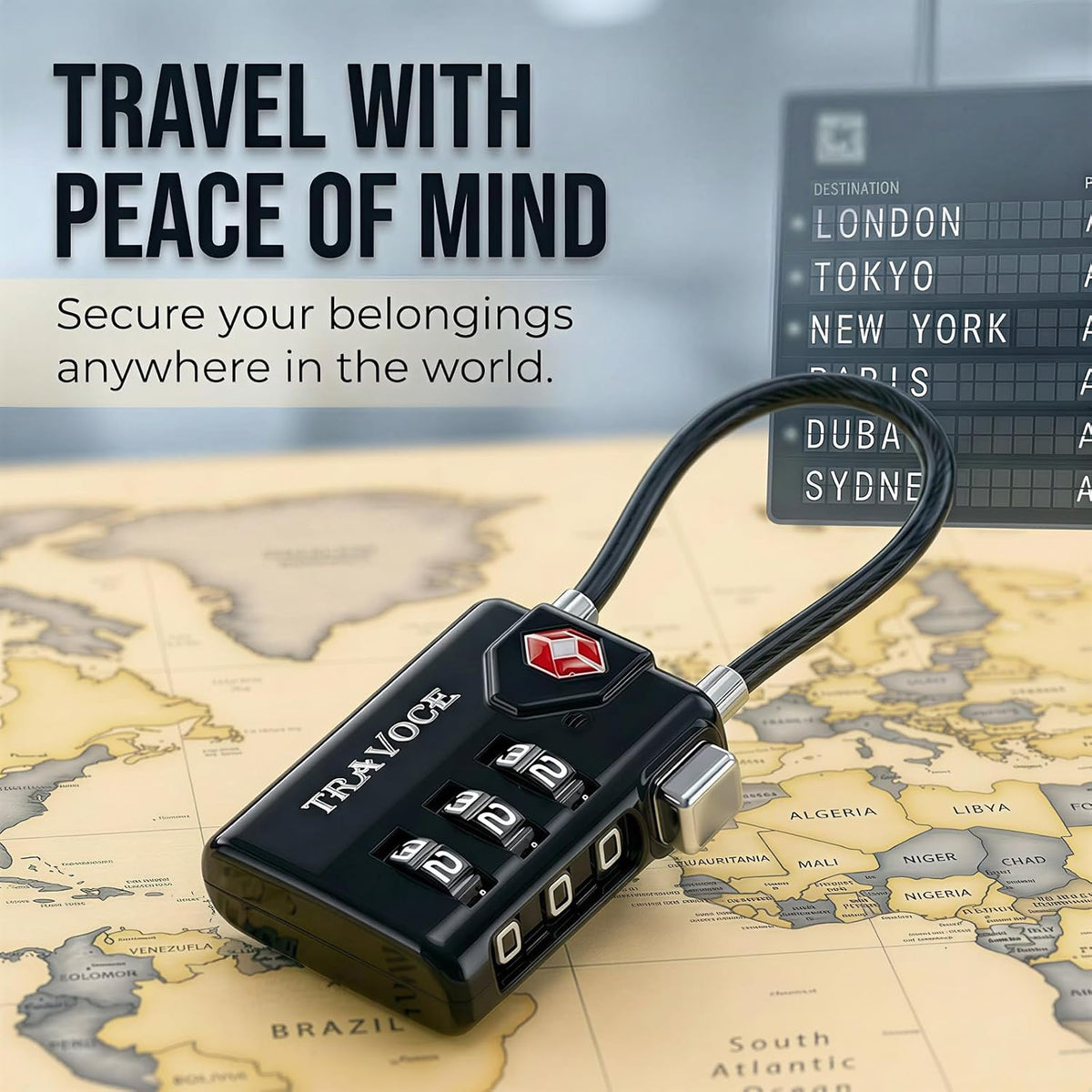 TSA Approved Luggage Locks, Combination Cable Locks, Black