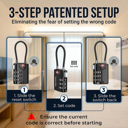 TSA Approved Luggage Locks, Combination Cable Locks, Black