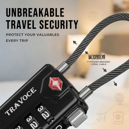 TSA Approved Luggage Locks, Combination Cable Locks, Black